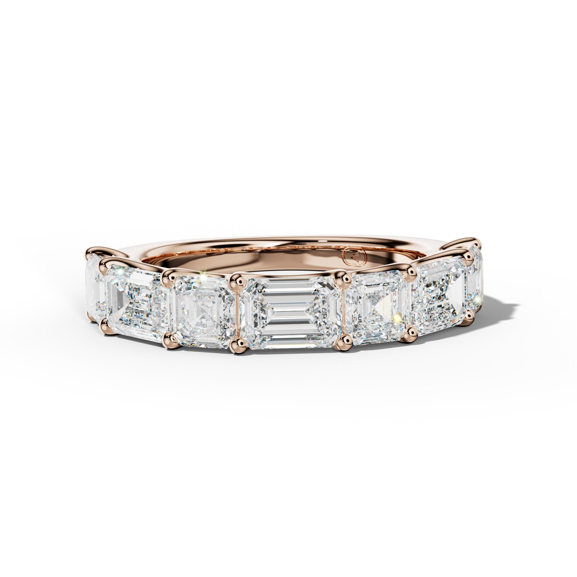 4.0 Carat East West Emerald and Asscher Diamond Half Anniversary Band Shared Prong
