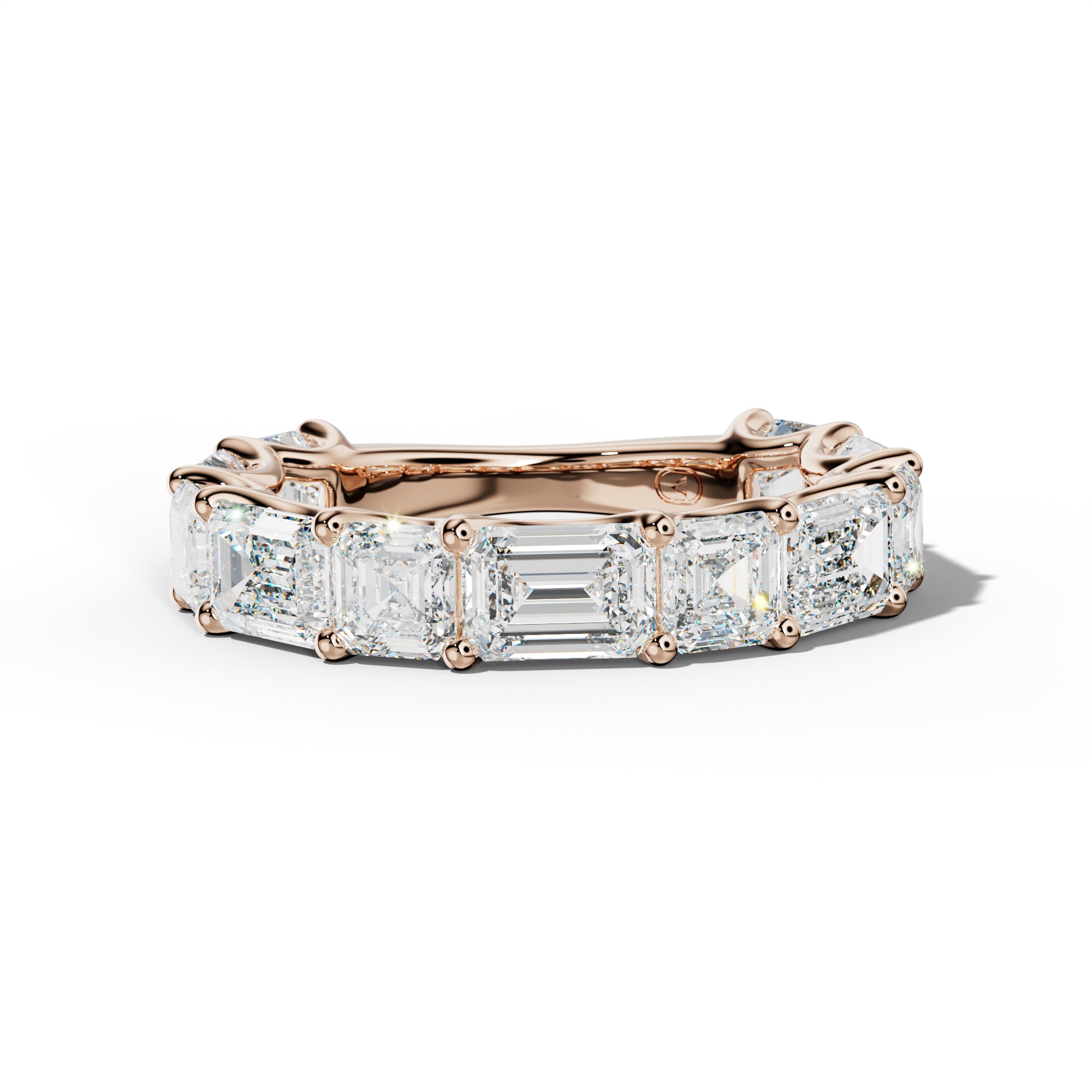 6.0 Carat East West Emerald and Asscher Diamond 3/4 Anniversary Band Shared Prong