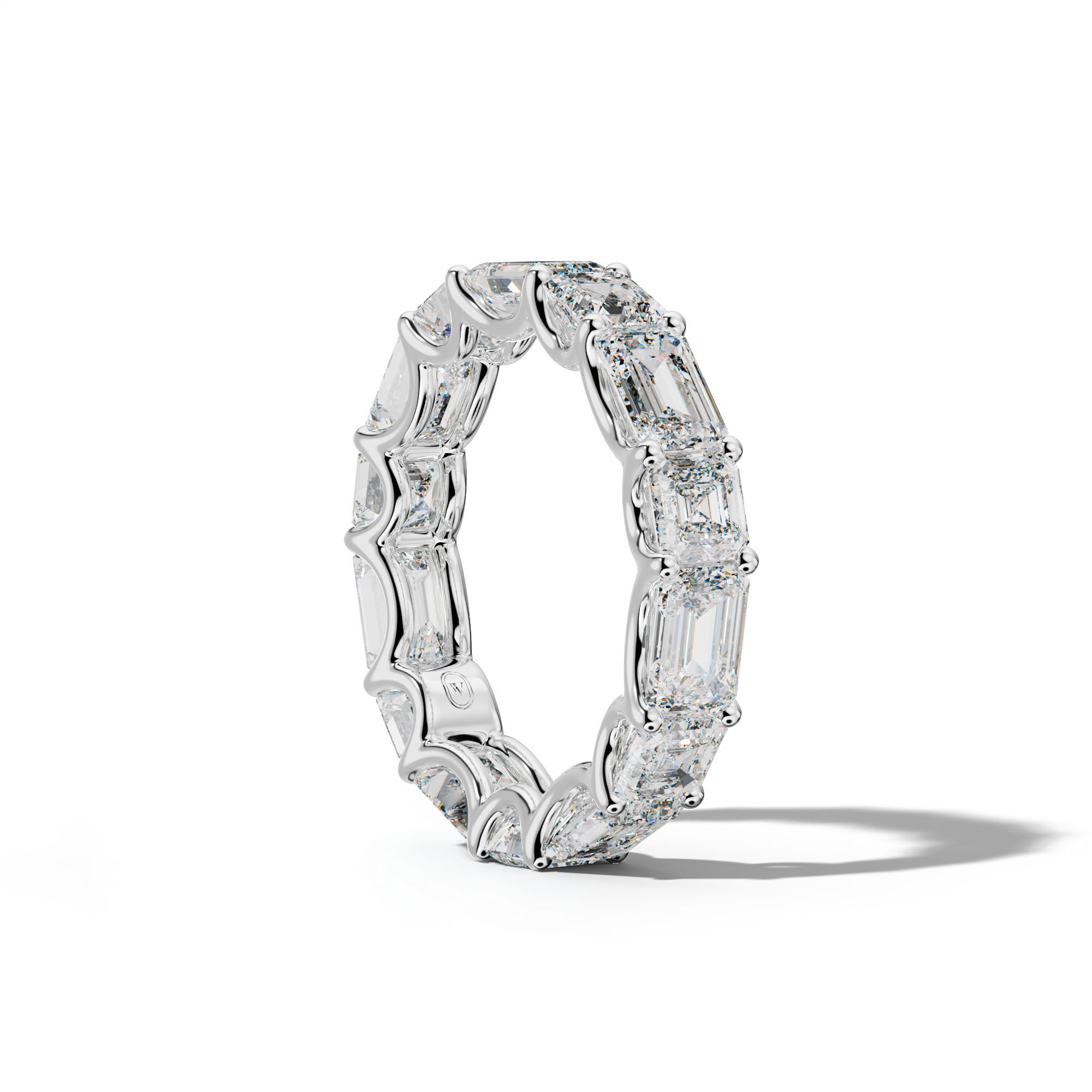 7.0 Carat East West Emerald and Asscher Diamond Eternity Band Shared Prong