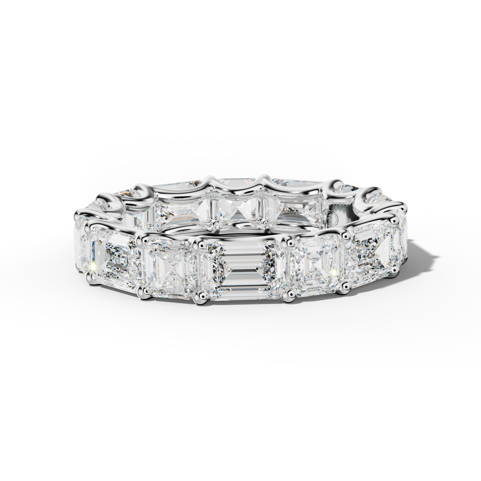 7.0 Carat East West Emerald and Asscher Diamond Eternity Band Shared Prong