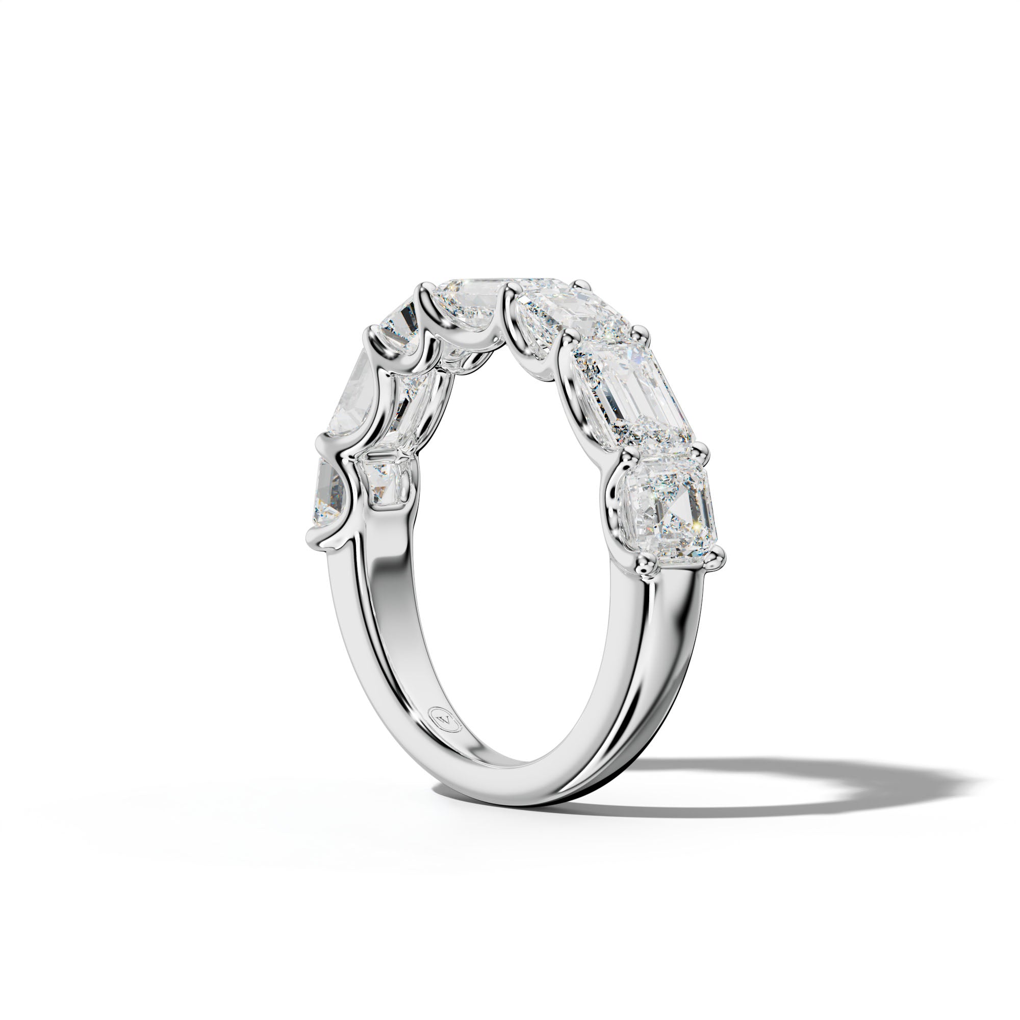 4.0 Carat East West Emerald and Asscher Diamond Half Anniversary Band Shared Prong