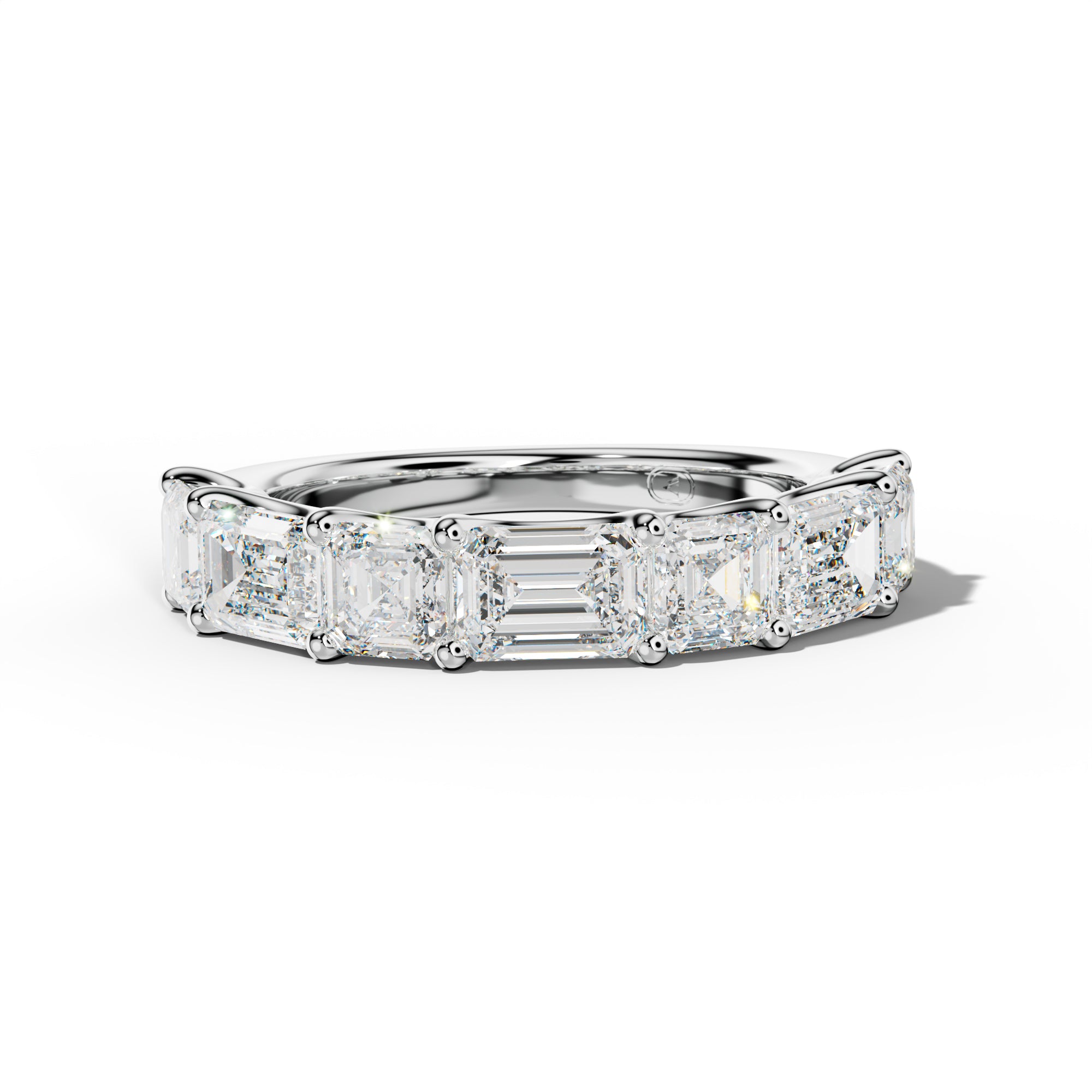 4.0 Carat East West Emerald and Asscher Diamond Half Anniversary Band Shared Prong