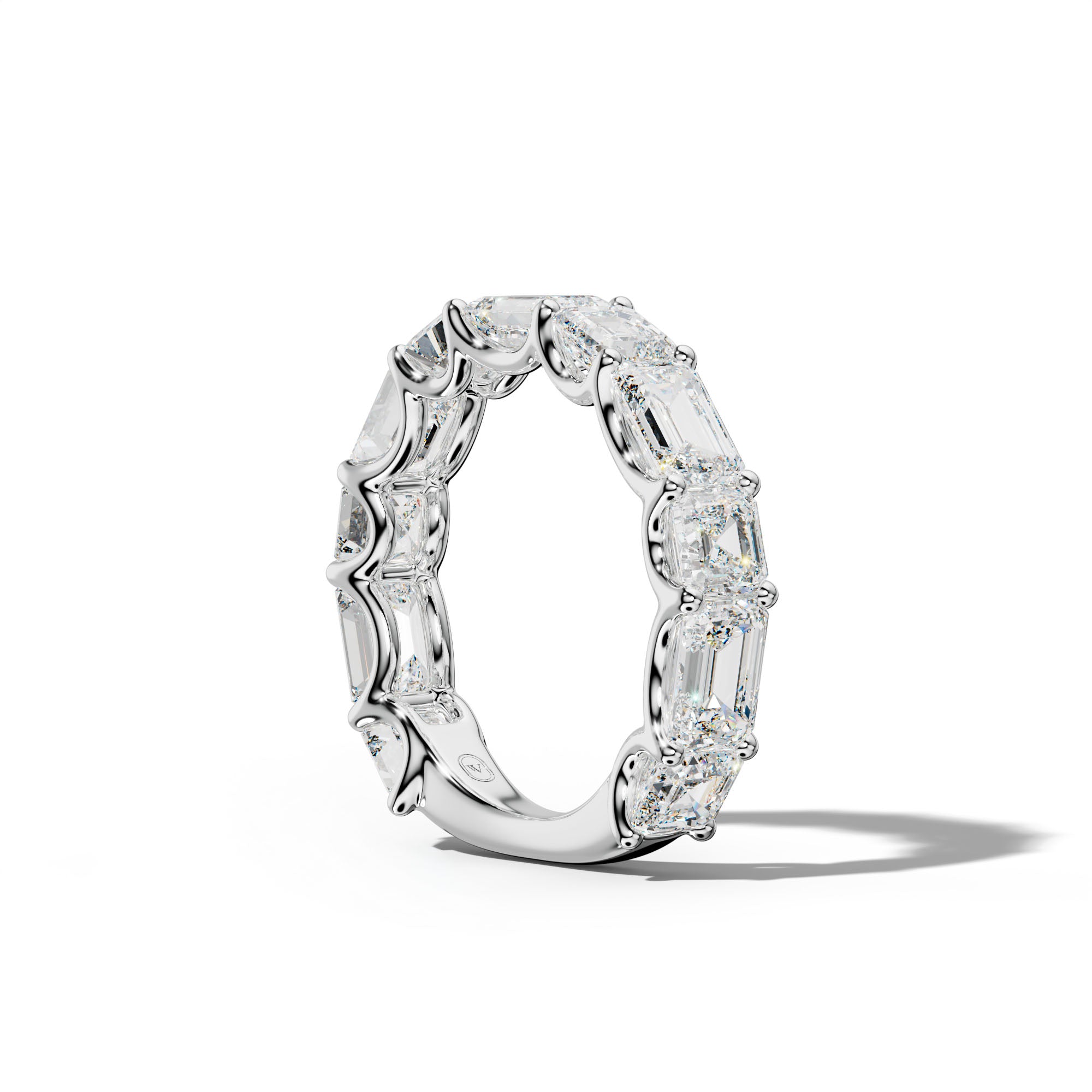 6.0 Carat East West Emerald and Asscher Diamond 3/4 Anniversary Band Shared Prong