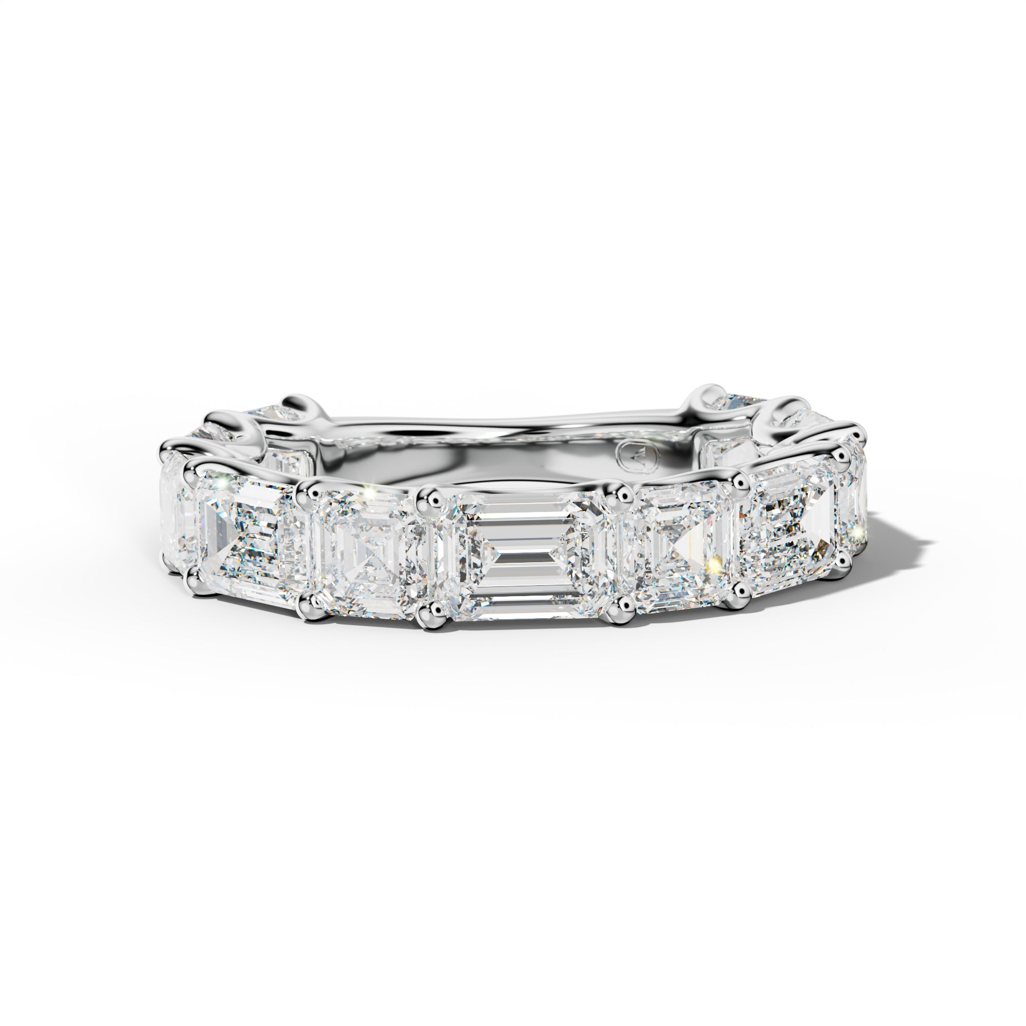 6.0 Carat East West Emerald and Asscher Diamond 3/4 Anniversary Band Shared Prong