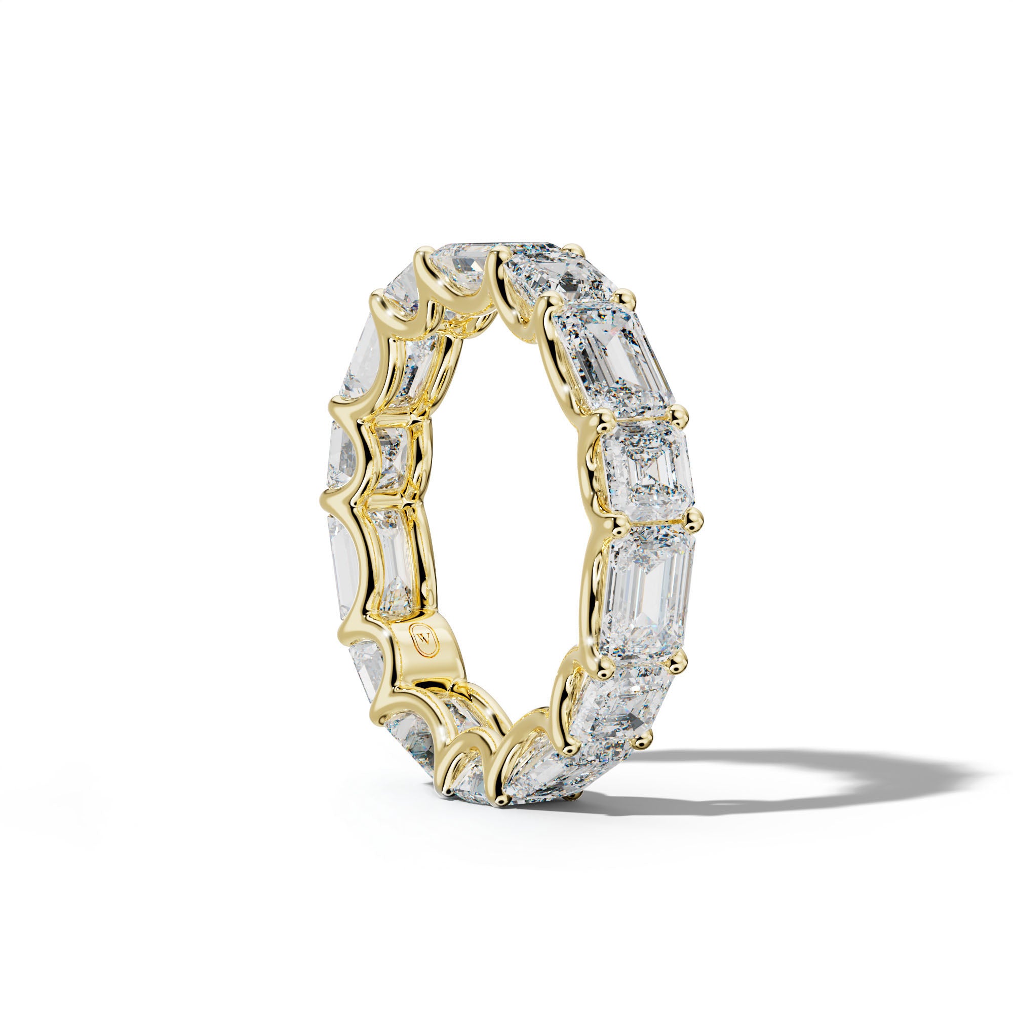 7.0 Carat East West Emerald and Asscher Diamond Eternity Band Shared Prong