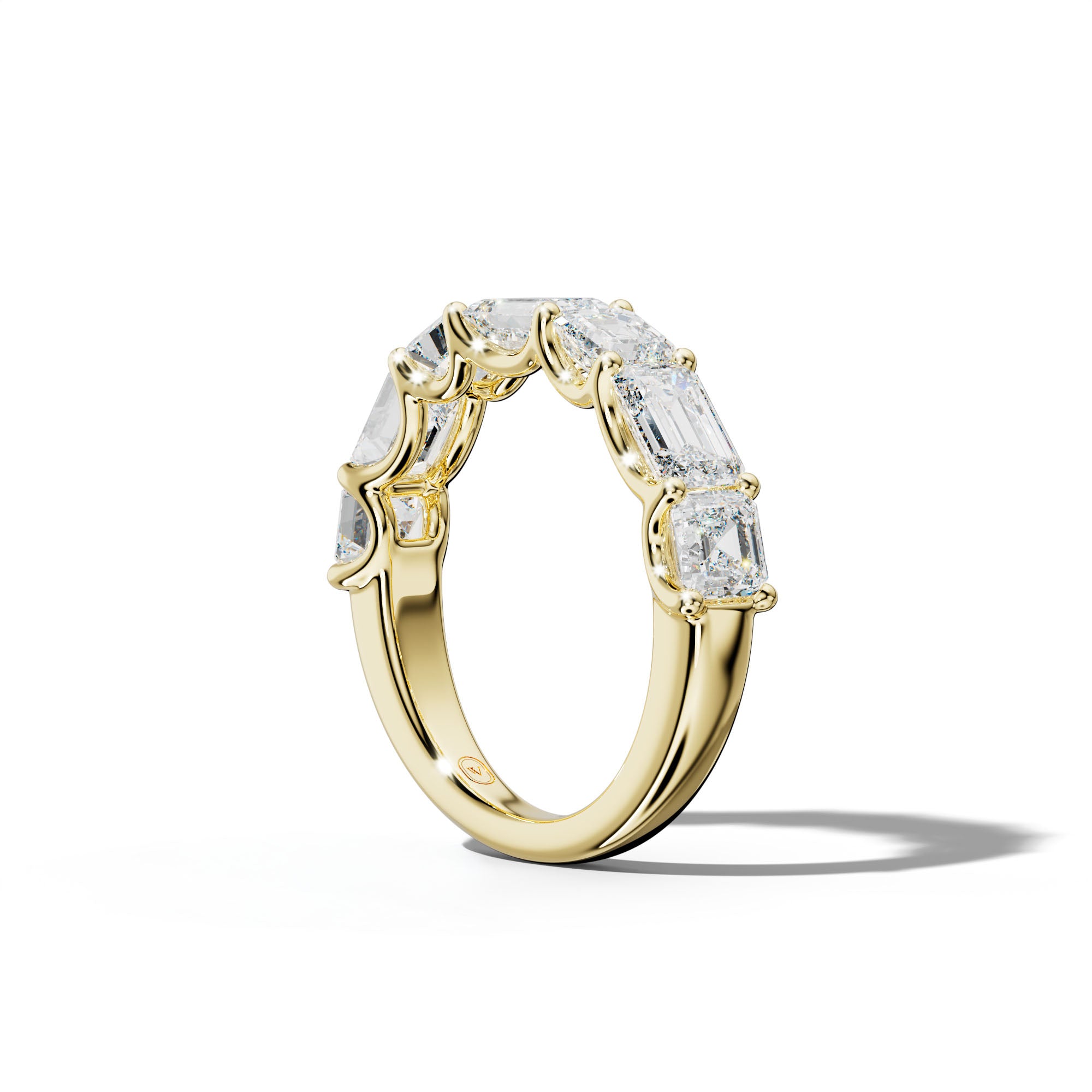 4.0 Carat East West Emerald and Asscher Diamond Half Anniversary Band Shared Prong