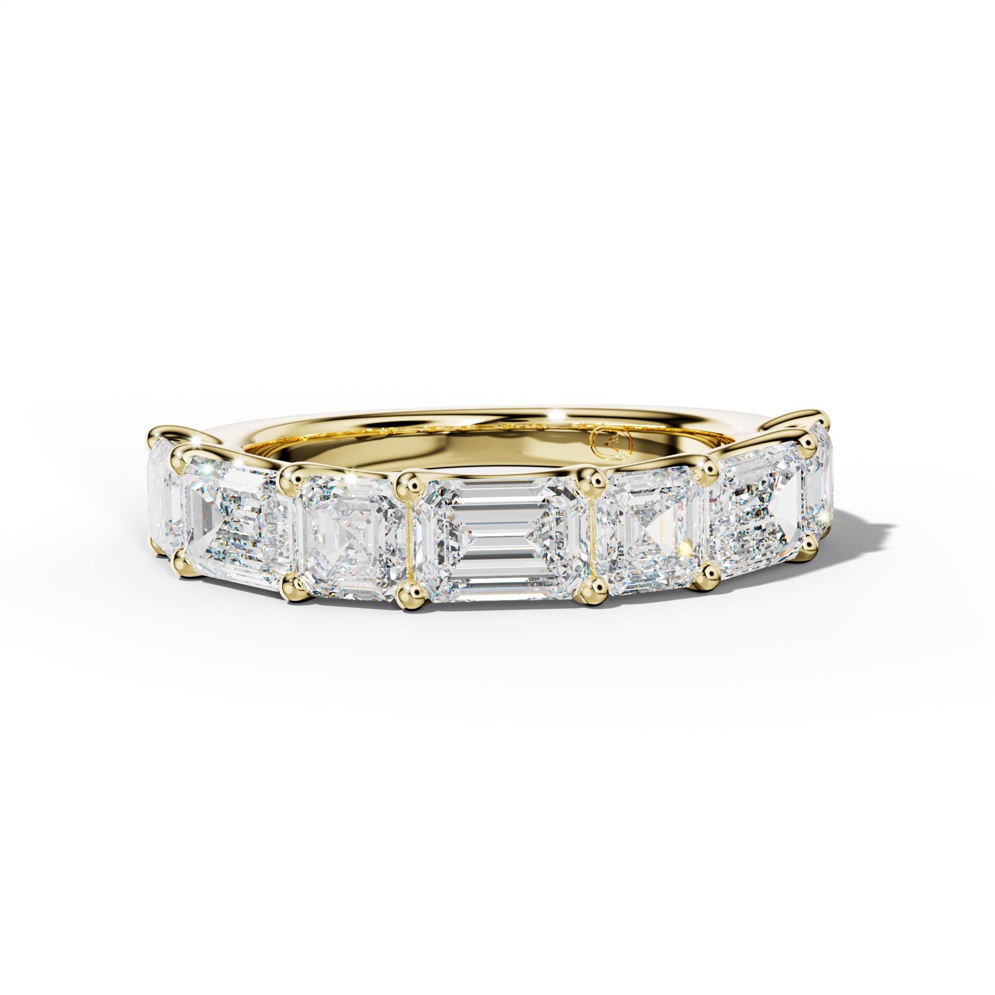 4.0 Carat East West Emerald and Asscher Diamond Half Anniversary Band Shared Prong