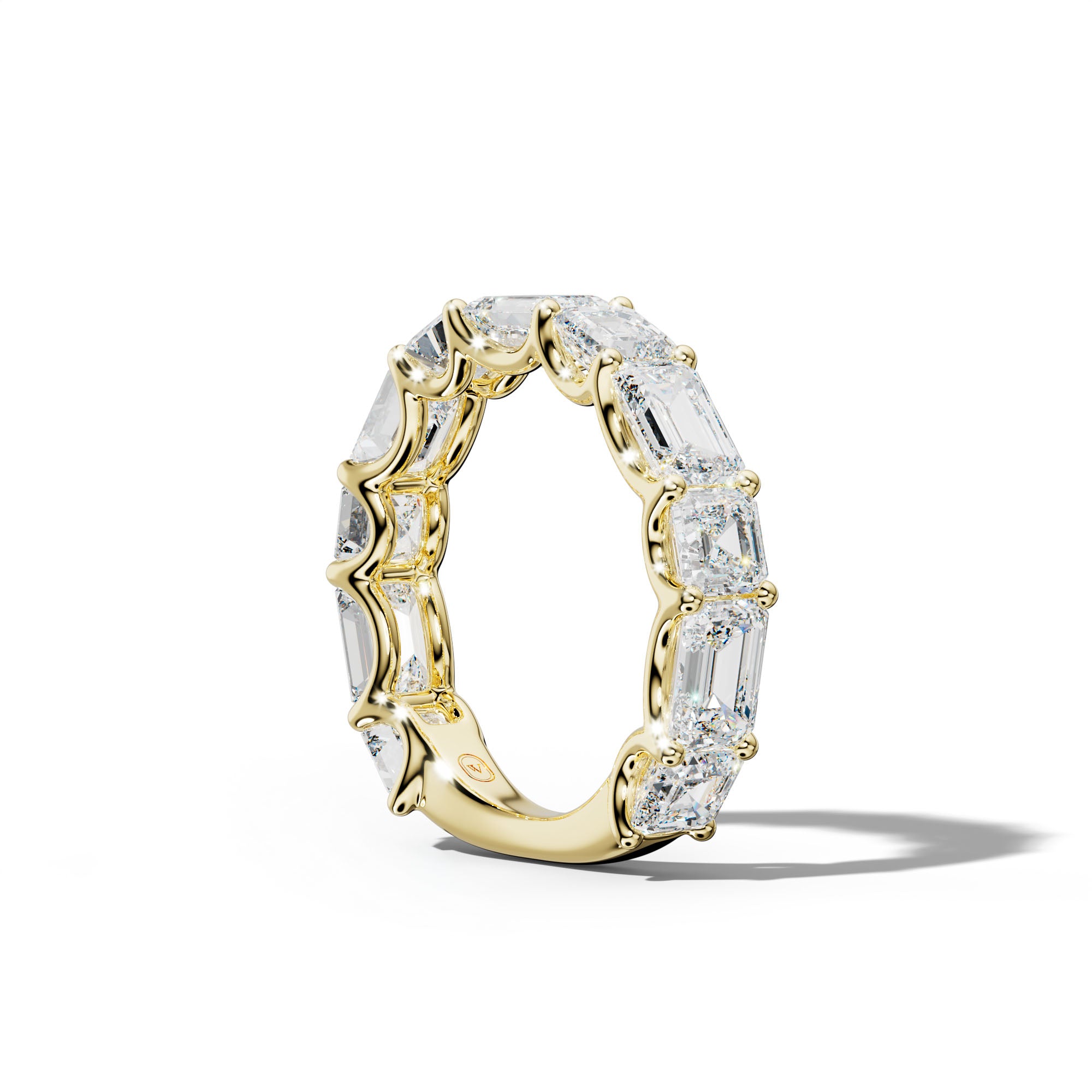 6.0 Carat East West Emerald and Asscher Diamond 3/4 Anniversary Band Shared Prong