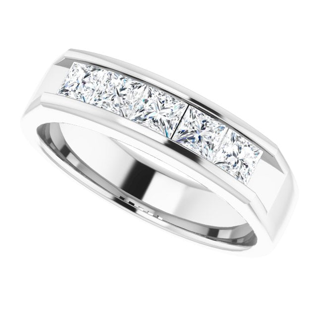 1.50 ctw Channel Set Princess Cut Diamond Men's Ring Five Stone-VIRABYANI