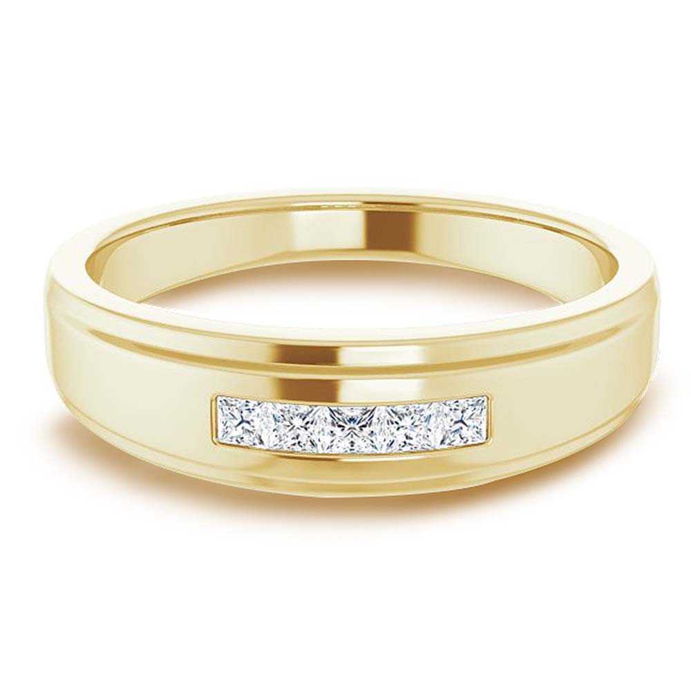 Five Stone Channel set Princess Diamond Men's Ring-VIRABYANI