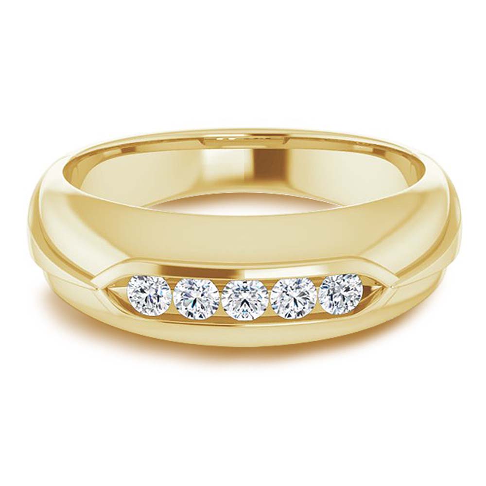 Dome Five Stone Channel Set Round Diamond Men's Ring-VIRABYANI
