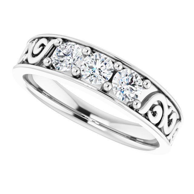 0.75 ctw Round Diamond Filigree Accent Men's Ring-VIRABYANI