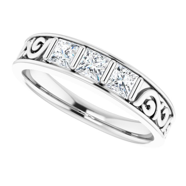 1.0 ctw Bar Set Princess Diamond Men's Ring Filigree Accent-VIRABYANI