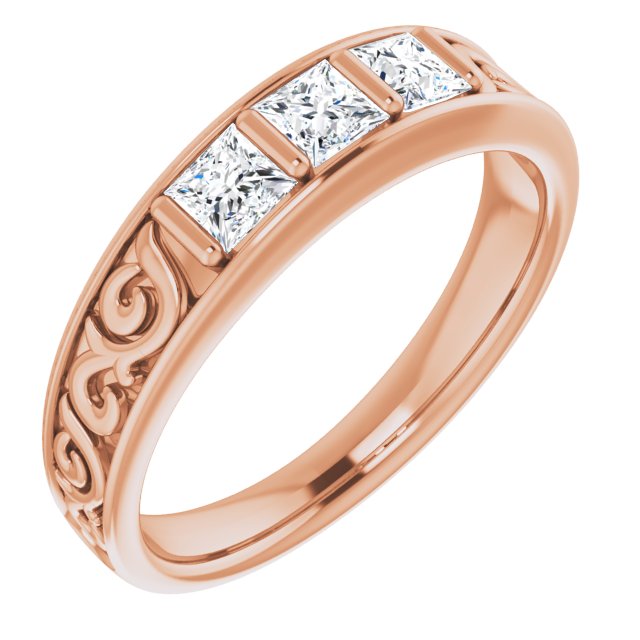 1.0 ctw Bar Set Princess Diamond Men's Ring Filigree Accent-VIRABYANI