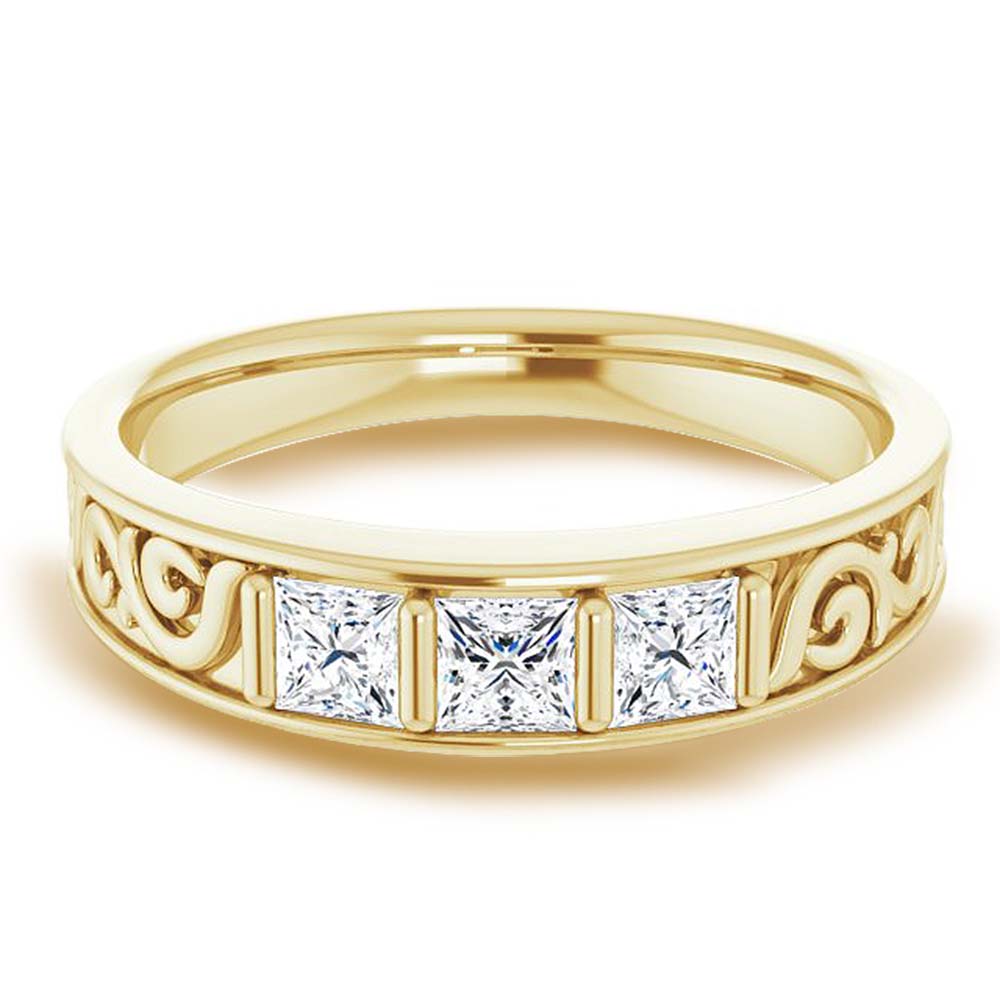 1.0 ctw Bar Set Princess Diamond Men's Ring Filigree Accent-VIRABYANI