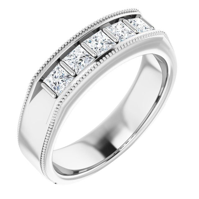 1.0 ctw Bar Set Princess Diamond Milgrain Accent Men's Ring-VIRABYANI