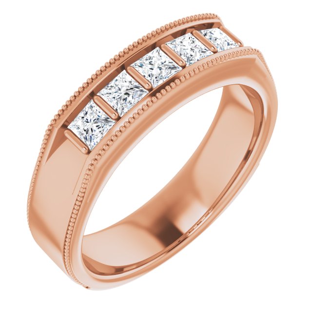 1.0 ctw Bar Set Princess Diamond Milgrain Accent Men's Ring-VIRABYANI