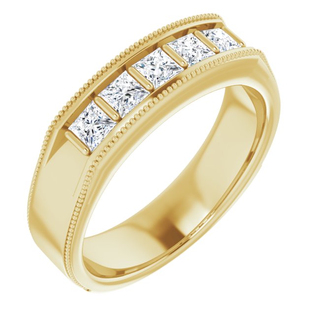 1.0 ctw Bar Set Princess Diamond Milgrain Accent Men's Ring-VIRABYANI