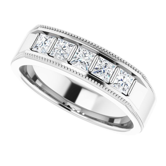 1.0 ctw Bar Set Princess Diamond Milgrain Accent Men's Ring-VIRABYANI