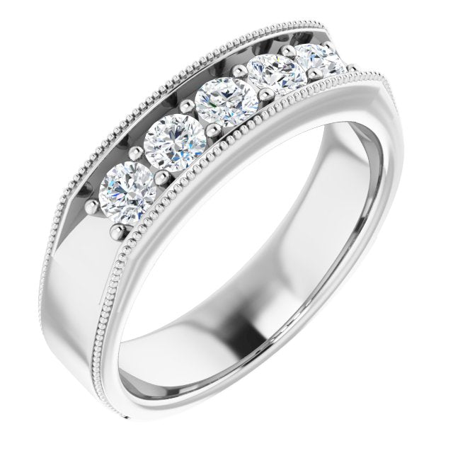 1.0 ctw Round Diamond Milgrain Accent Men's Ring-VIRABYANI