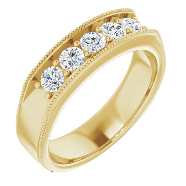 1.0 ctw Round Diamond Milgrain Accent Men's Ring-VIRABYANI