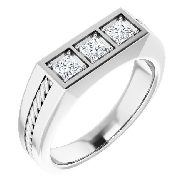 0.78 ctw Princess Diamond Rope Design Men's Ring-VIRABYANI