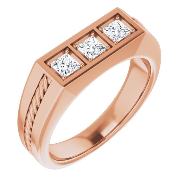 0.78 ctw Princess Diamond Rope Design Men's Ring-VIRABYANI