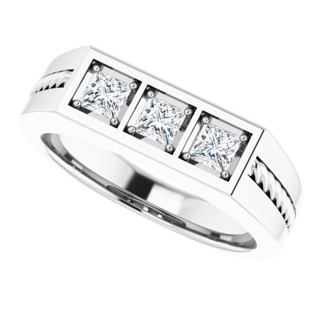 0.78 ctw Princess Diamond Rope Design Men's Ring-VIRABYANI