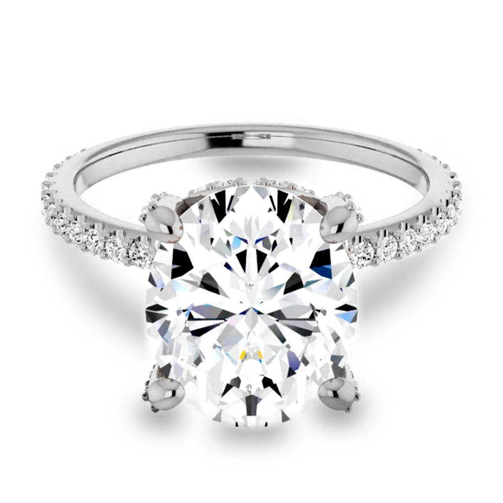 3.0 Carat Lab Grown Oval Center Diamond Engagement Ring With Hidden Halo