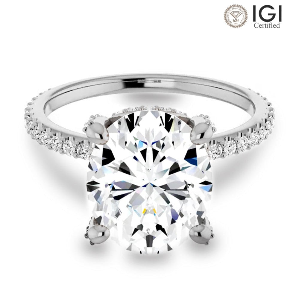 Lab Grown Oval Diamond Engagement Ring With Hidden Halo IGI Certified-VIRABYANI