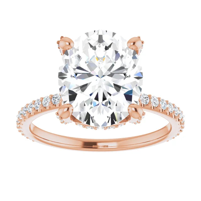 Lab Grown Oval Diamond Engagement Ring With Hidden Halo IGI Certified-VIRABYANI