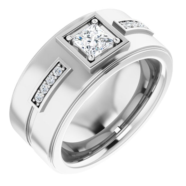 0.62 ctw Princess & Round Diamond Wide Men's Ring-VIRABYANI