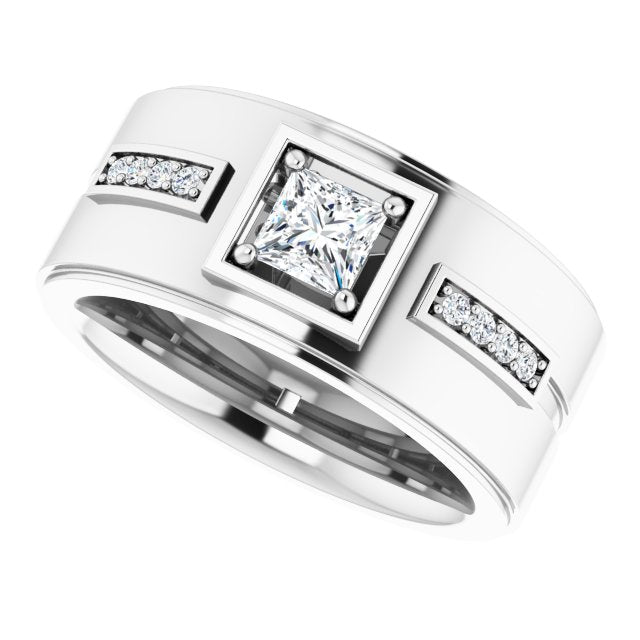 0.62 ctw Princess & Round Diamond Wide Men's Ring-VIRABYANI