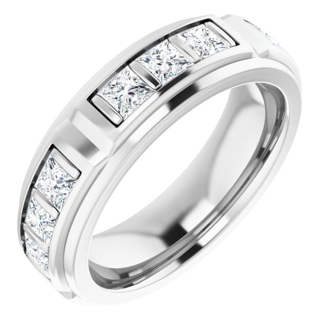 2.70 ctw Bar Set Princess Cut Diamond Men's Ring-VIRABYANI