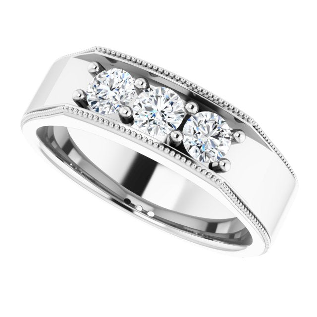 0.78 ctw Round Diamond Milgrain Accent Men's Ring-VIRABYANI