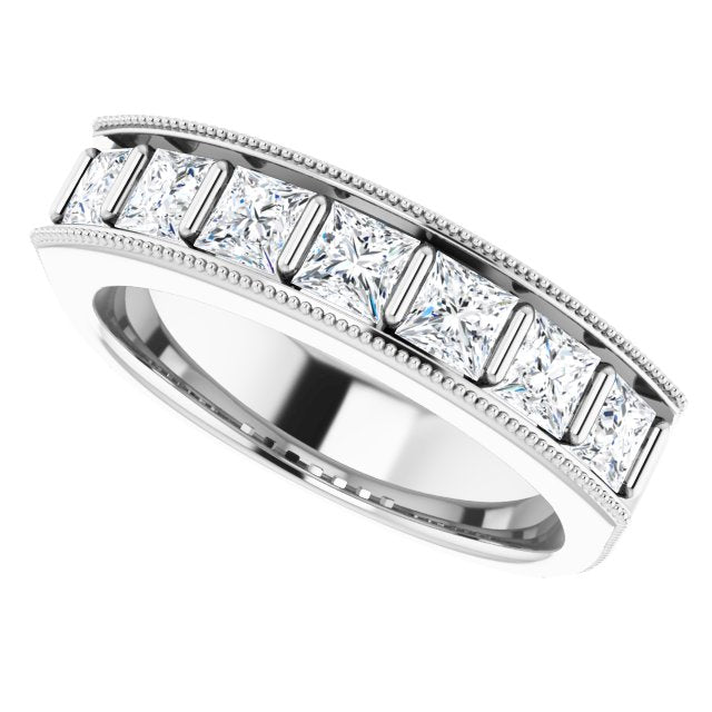 2.0 ctw Bar Set Princess Cut Diamond Milgrain Accent Men's Ring-VIRABYANI