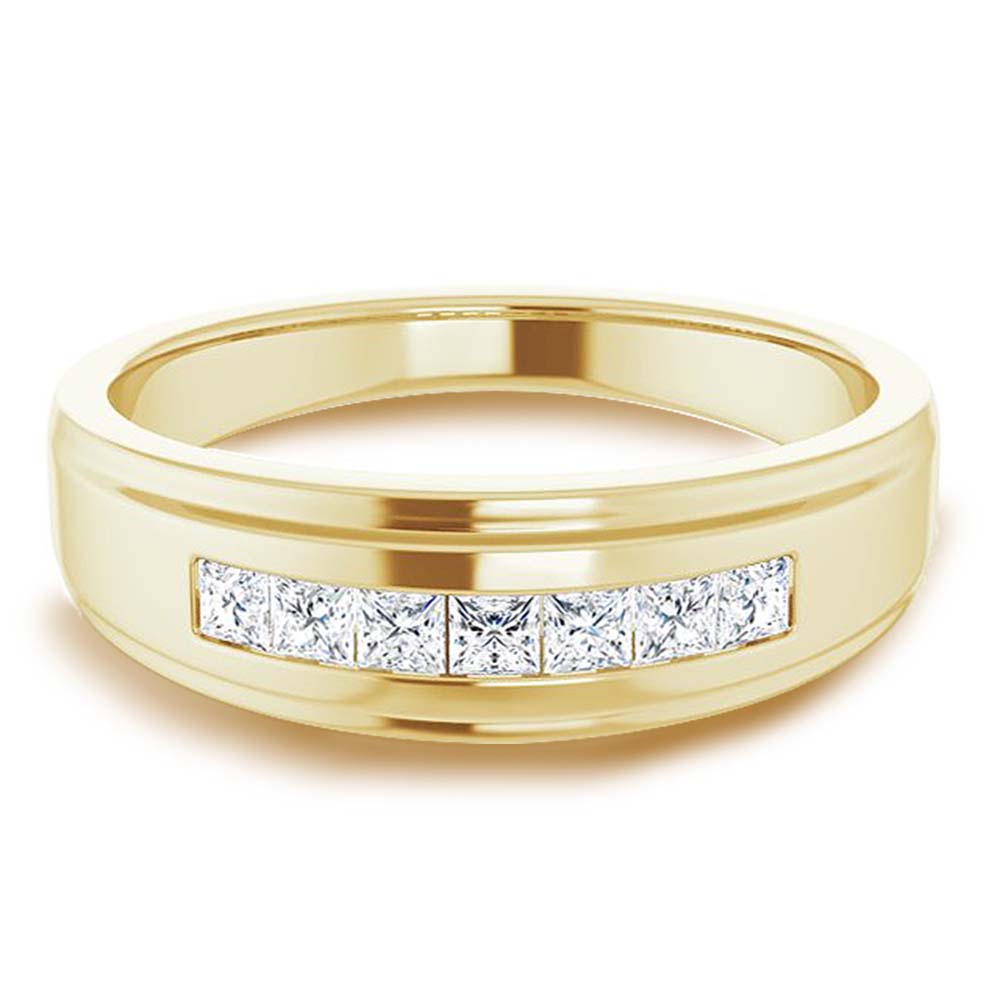 Seven Stone Channel Set Princess Diamond Men's Ring-VIRABYANI