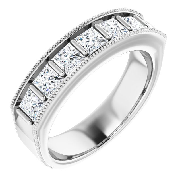 2.0 ctw Bar Set Princess Cut Diamond Milgrain Accent Men's Ring-VIRABYANI