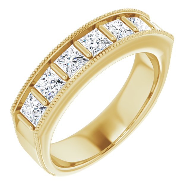 2.0 ctw Bar Set Princess Cut Diamond Milgrain Accent Men's Ring-VIRABYANI