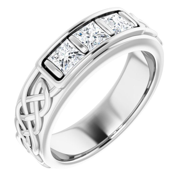 1.0 ctw Bar Set Princess Diamond Men's Ring Celtic Knot Design-VIRABYANI