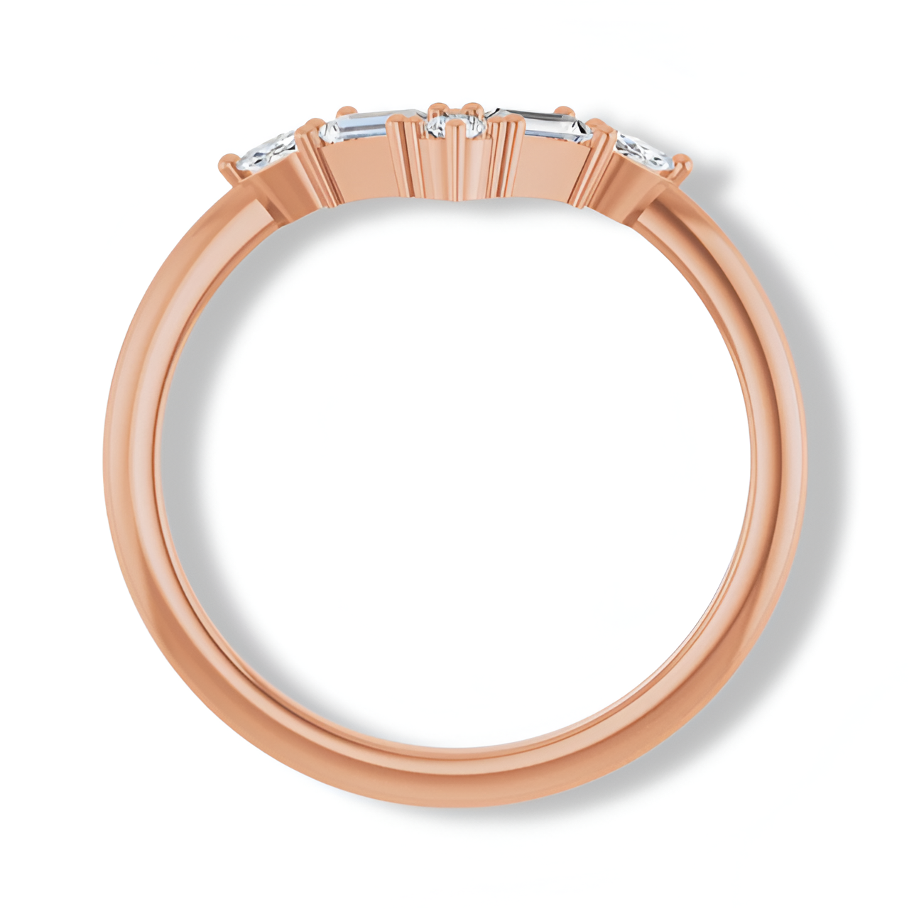 Round, Baguette And Marquise Diamond V Bar Contour Ring-VIRABYANI