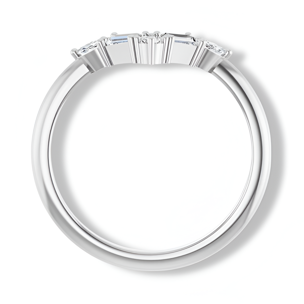 Round, Baguette And Marquise Diamond V Bar Contour Ring-VIRABYANI