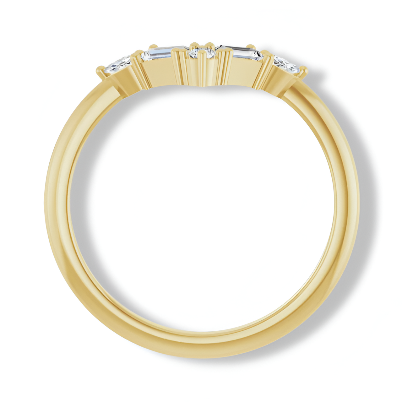 Round, Baguette And Marquise Diamond V Bar Contour Ring-VIRABYANI
