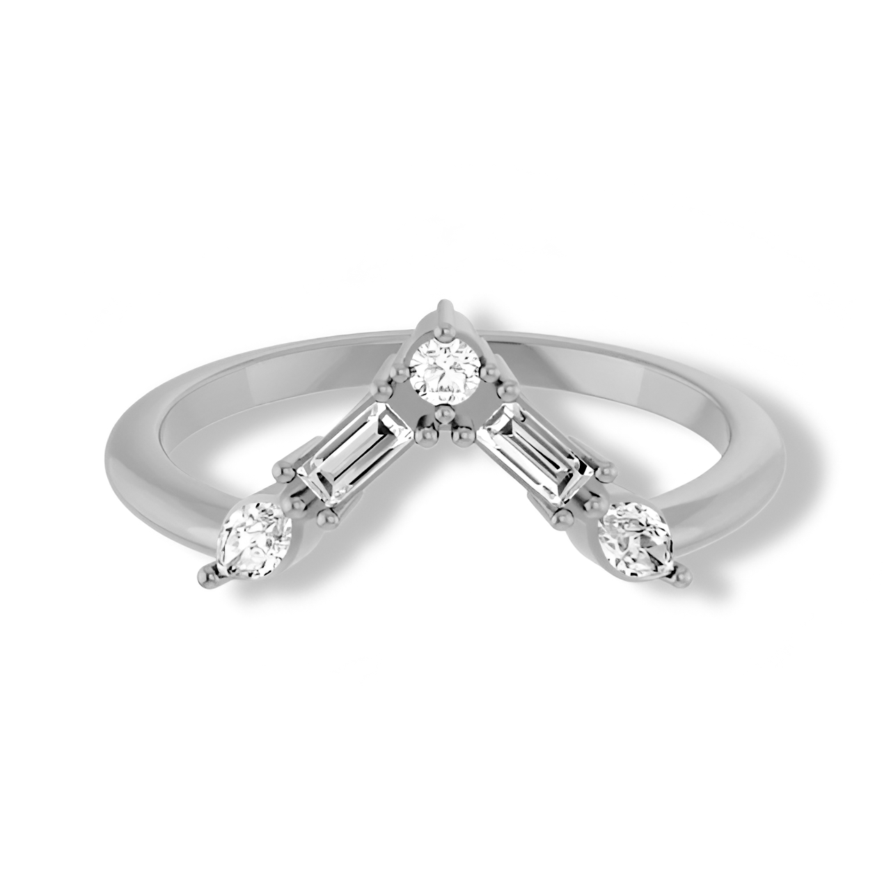 Round, Baguette And Marquise Diamond V Bar Contour Ring-VIRABYANI