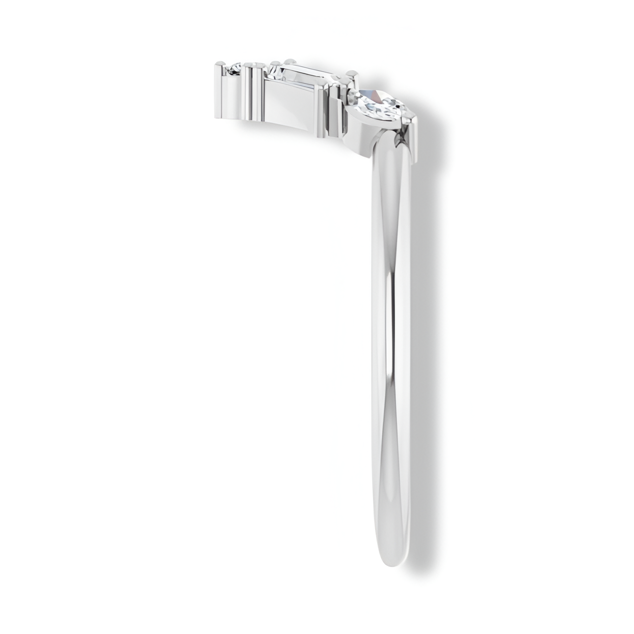 Round, Baguette And Marquise Diamond V Bar Contour Ring-VIRABYANI