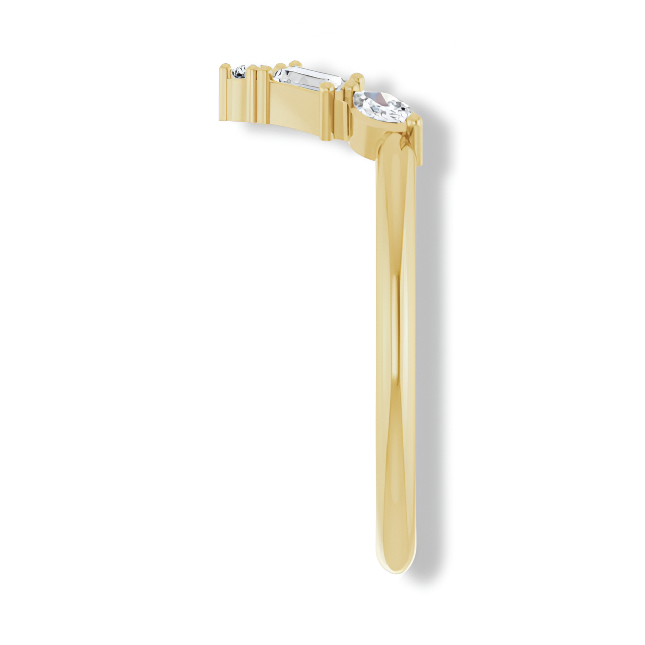 Round, Baguette And Marquise Diamond V Bar Contour Ring-VIRABYANI