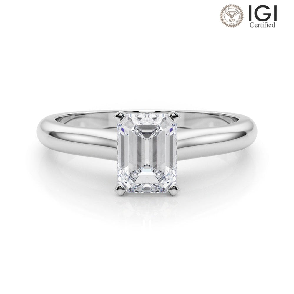 Isabella Emerald Lab Grown Diamond Solitaire Engagement Ring IGI Certified-VIRABYANI