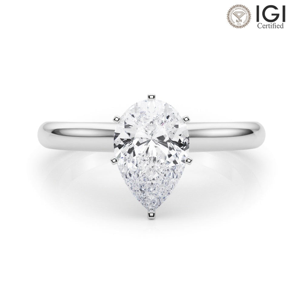 Isabella Pear Lab Grown Diamond Solitaire Engagement Ring IGI Certified-VIRABYANI