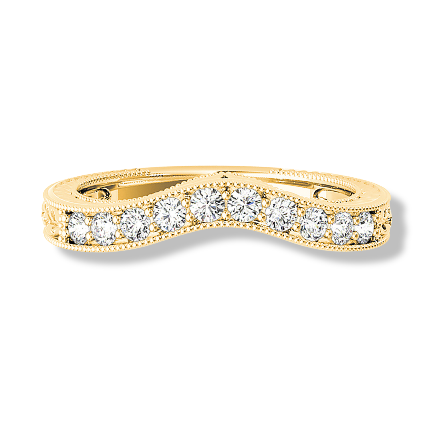 Vintage Inspired Diamond Curved Wedding Band-VIRABYANI