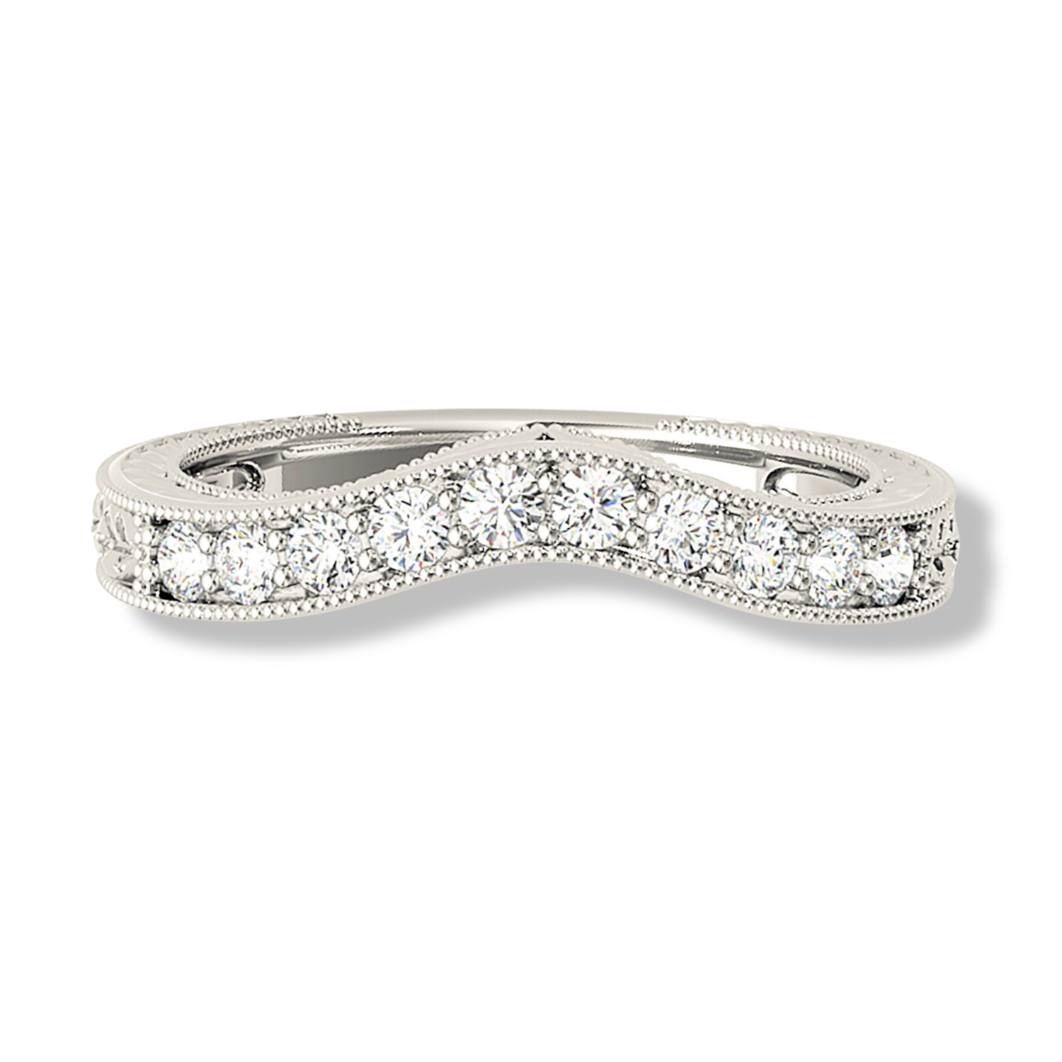 Vintage Inspired Diamond Curved Wedding Band-VIRABYANI